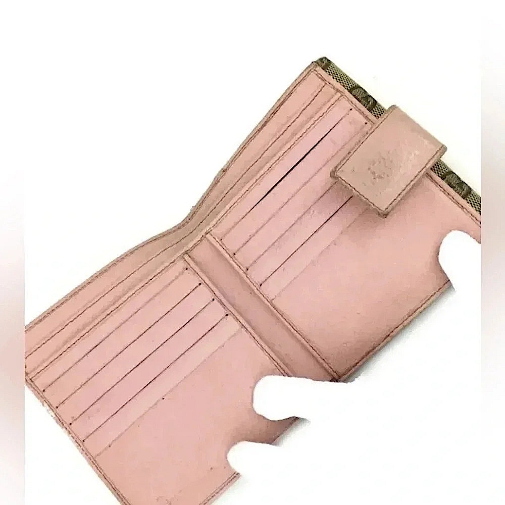 Rare vintage GUCCI GG Logo large pink Canvas Leather Bifold Wallet - Picture 7 of 7